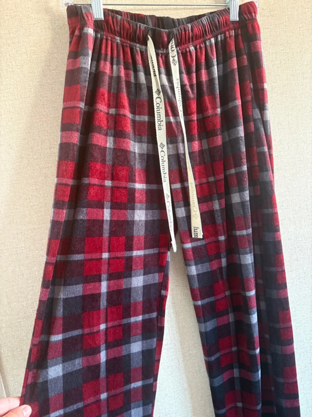 Columbia Mens Small Plaid Fleece Pajama Sleep Pants Lounge Bottoms Red Gray